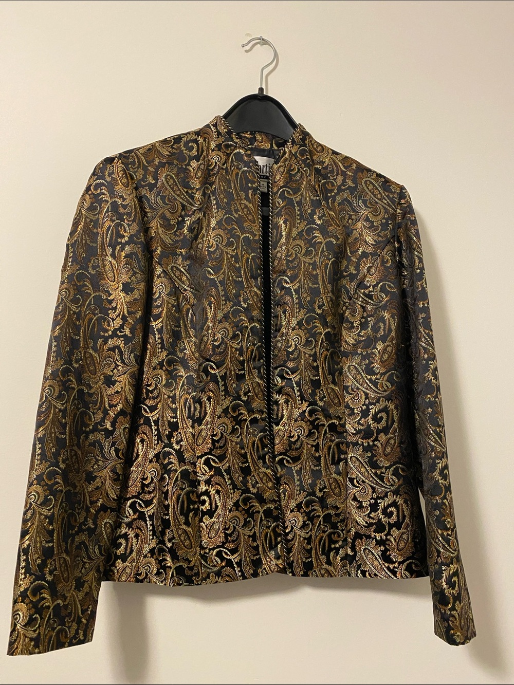 Sheri Martin Black and Gold Paisley Brocade Blazer